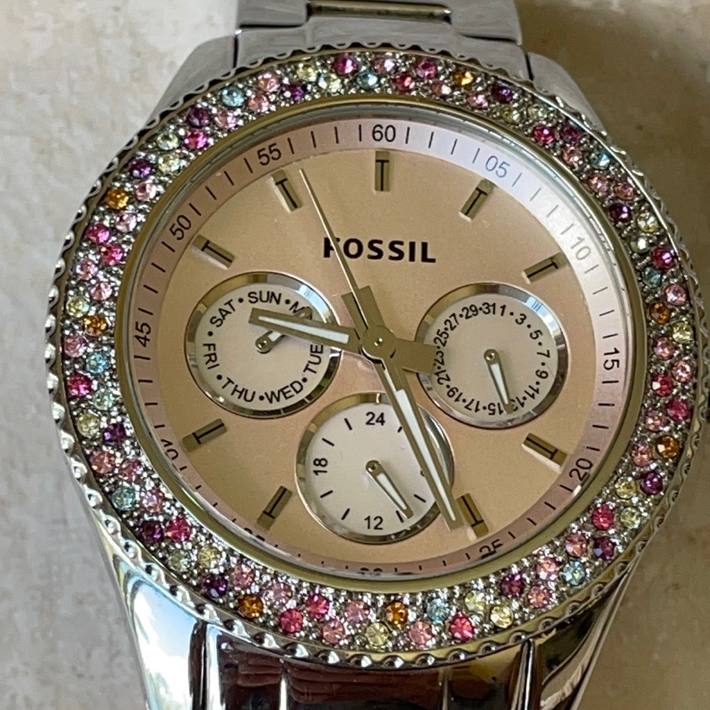 Fossil Quartz Silver Water Resistant All Stainless Steel DateDay